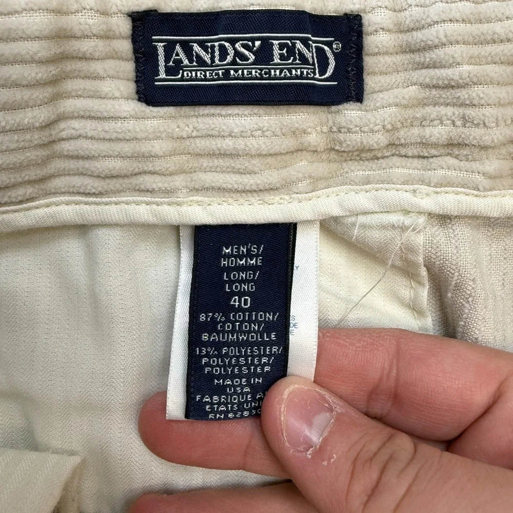 VTG Lands End Corduroy Pants Mens Fits‎ 36x31 Cream Wide Wale Field Trousers USA